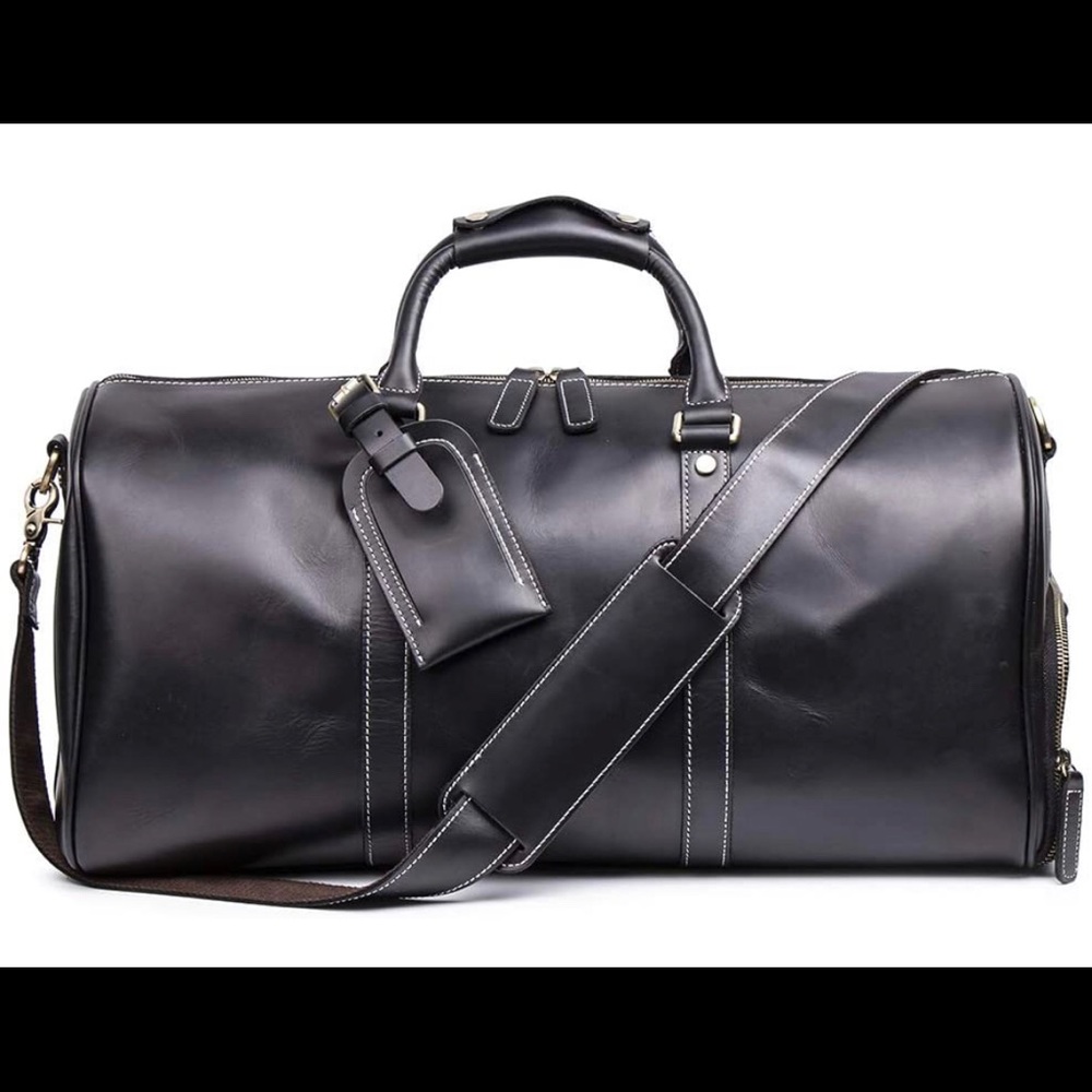Black Leather Travel Luggage Duffle Bag brand NEW!